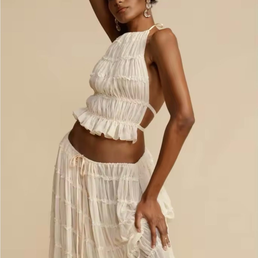 Cream Halter Top and Skirt Set